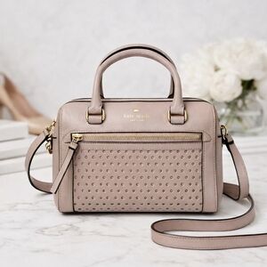 Kate Spade NY Blush Pebbled Leather Perforated Mini Satchel Crossbody Bag Gold H
